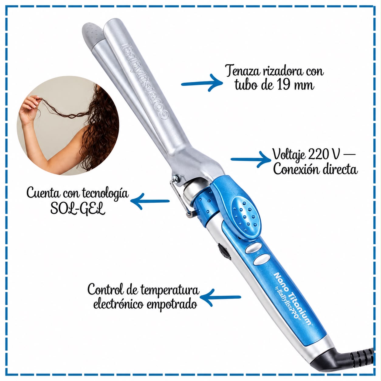 Tenaza rizadora BaBylissPRO Nano Titanium de 19 mm2
